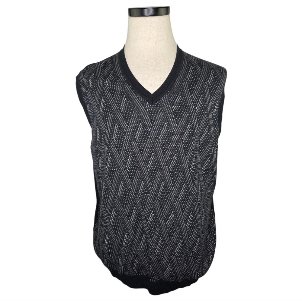 A|Xist Textured Black Gray 100% Cotton Sleeveless Knit Sweater Vest Men’s L